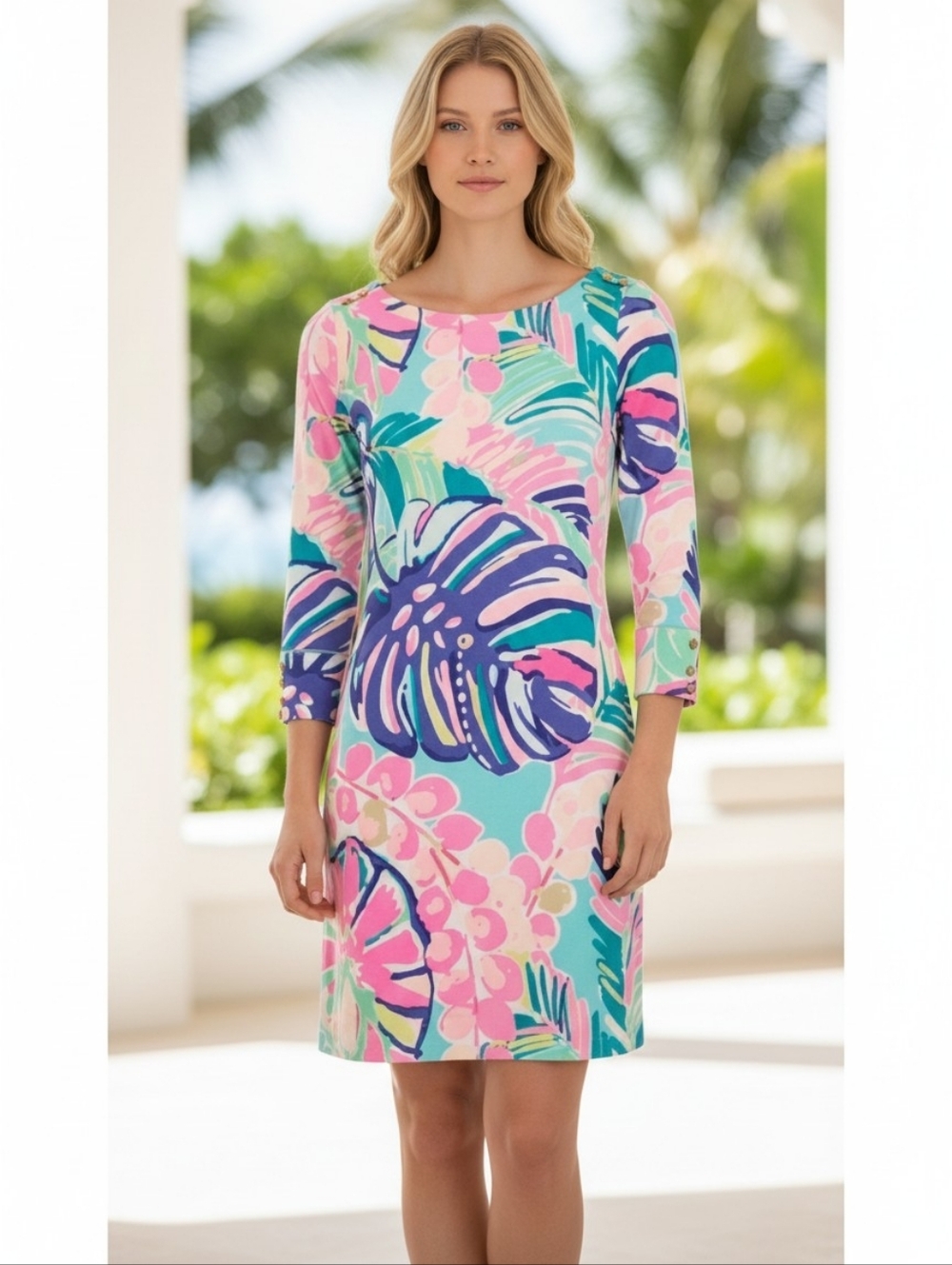 Lilly Pulitzer Sophie Mini Shift Jersey Dress Size XS UPF 50 Tropical Print